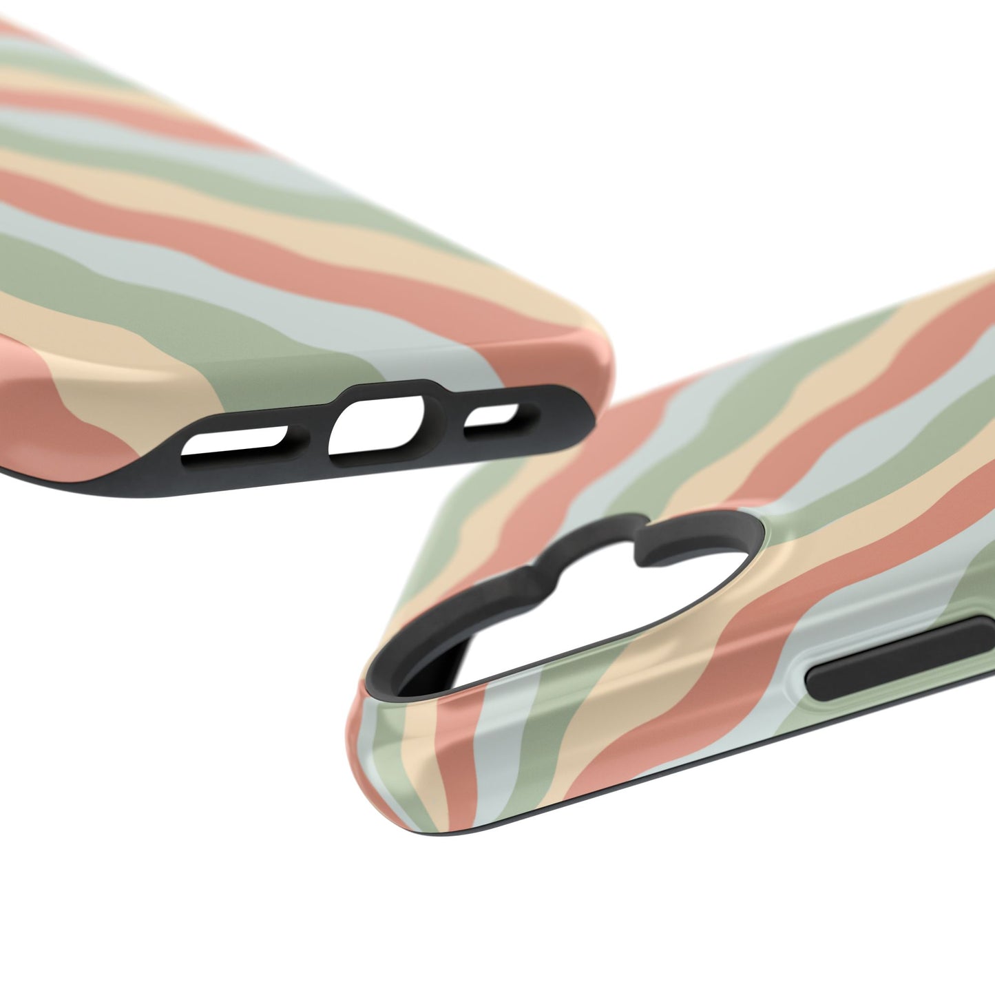 Earthy Retro Waves MagSafe iPhone Case – 70s-Inspired Wavy Stripes in Soft Green, Cream, and Rust