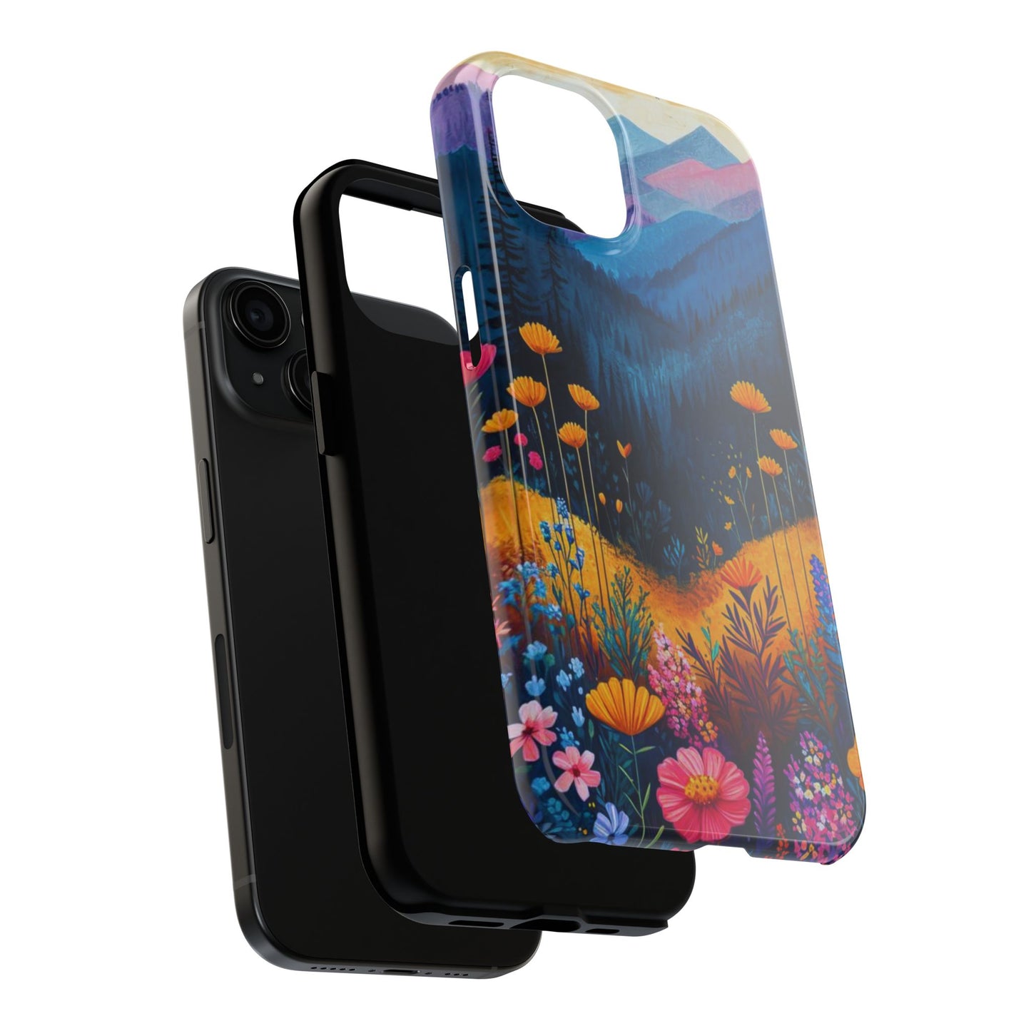 Vibrant Wildflower Mountain iPhone Case – Bold Nature Art, Dual - Layer Protection" - BOGO Cases