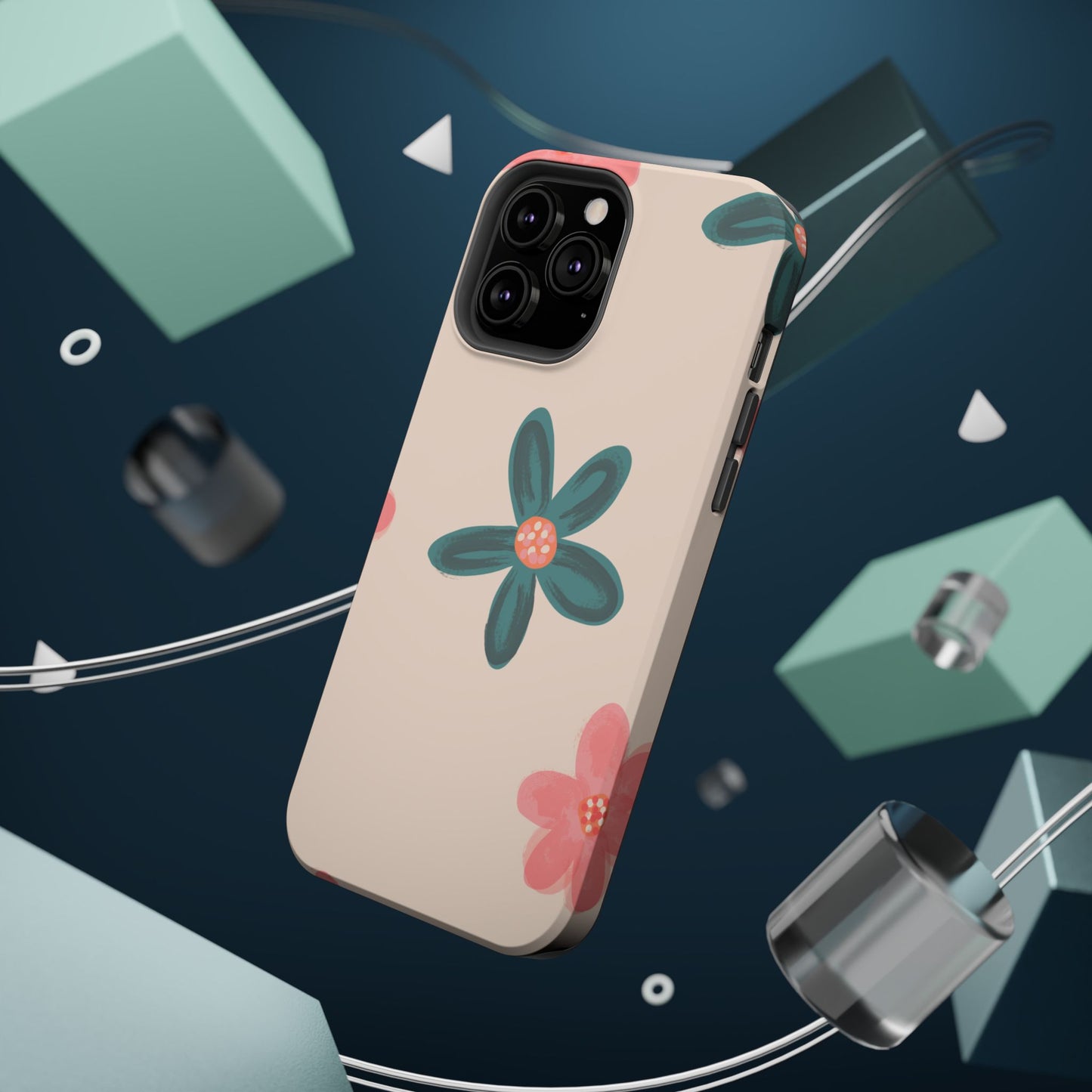 Vintage Floral Tough MagSafe iPhone Case – Soft Matte Finish with Dual-Layer Protection