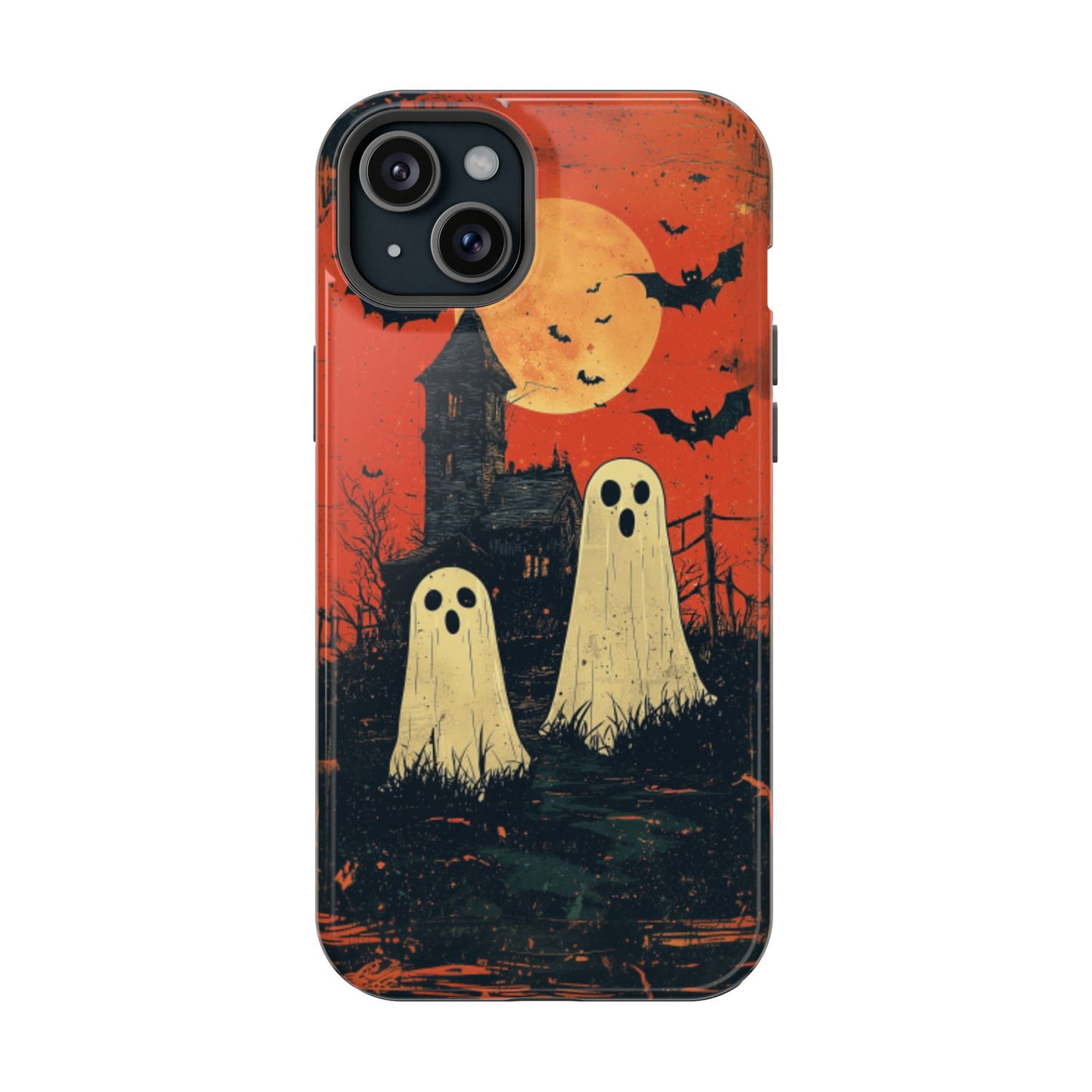 Haunted House & Ghosts MagSafe iPhone Case – Spooky Halloween Full Moon Design