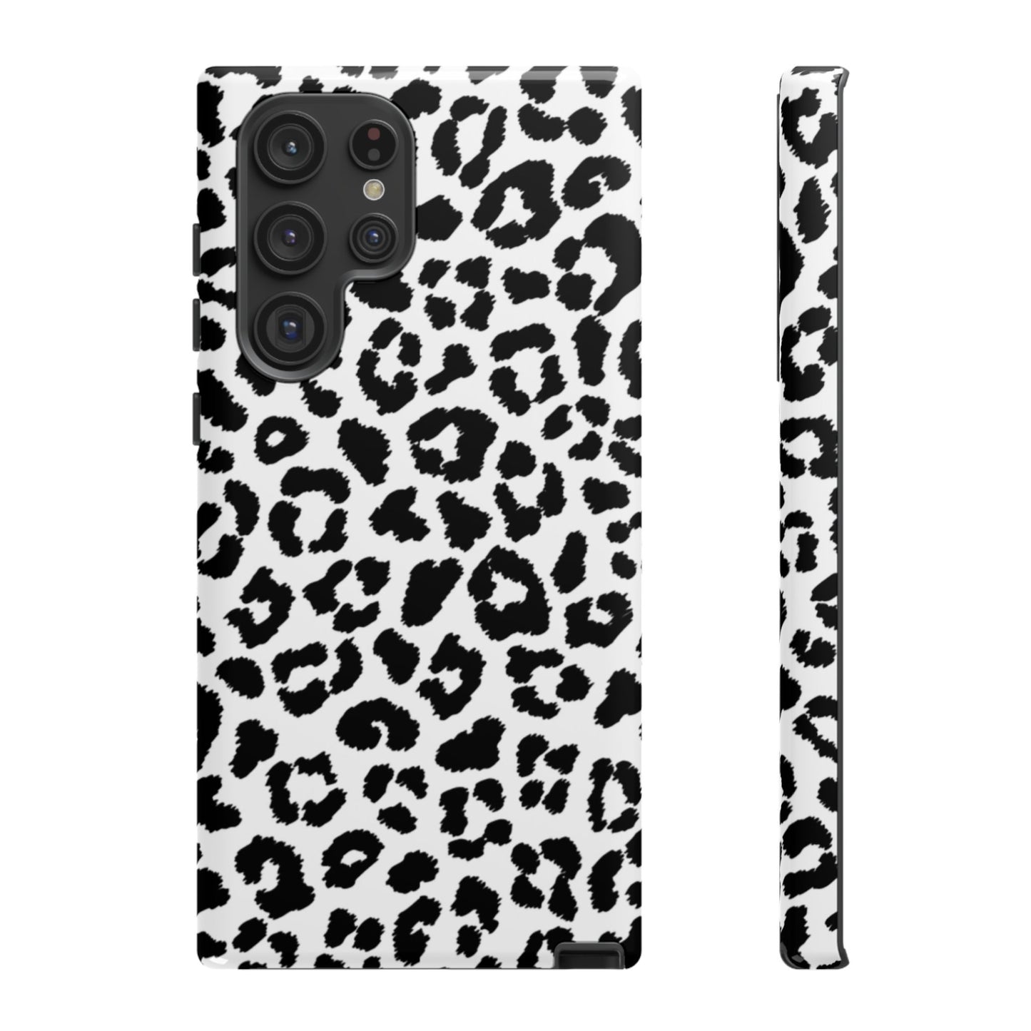 Monochrome Leopard Print Tough Samsung Galaxy Case – Classic Black and White Design with Dual-Layer Protection