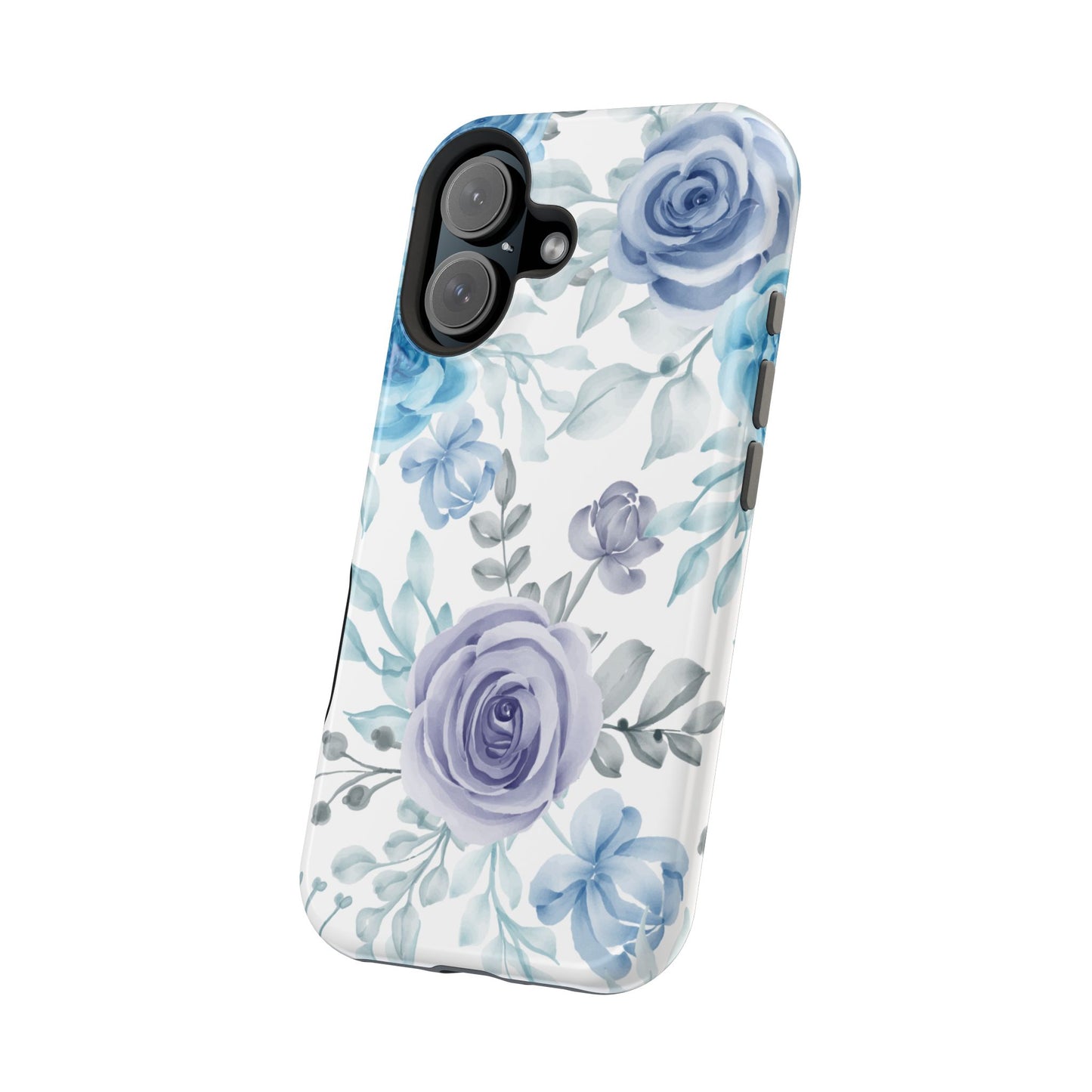 Elegant Blue & Violet Roses MagSafe Case – Artistic Floral Protection with Magnetic Charging Compatibility