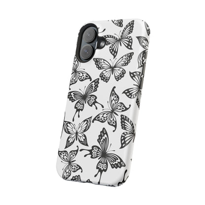 Monochrome Butterfly Pattern Tough MagSafe Case – Dual-Layer Protection with Matte Finish