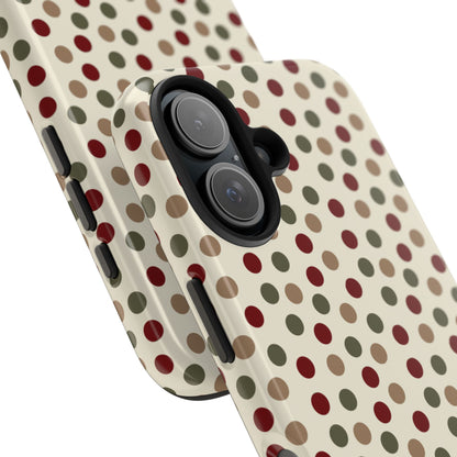 Festive Red & Green Polka Dots on Cream – iPhone Case