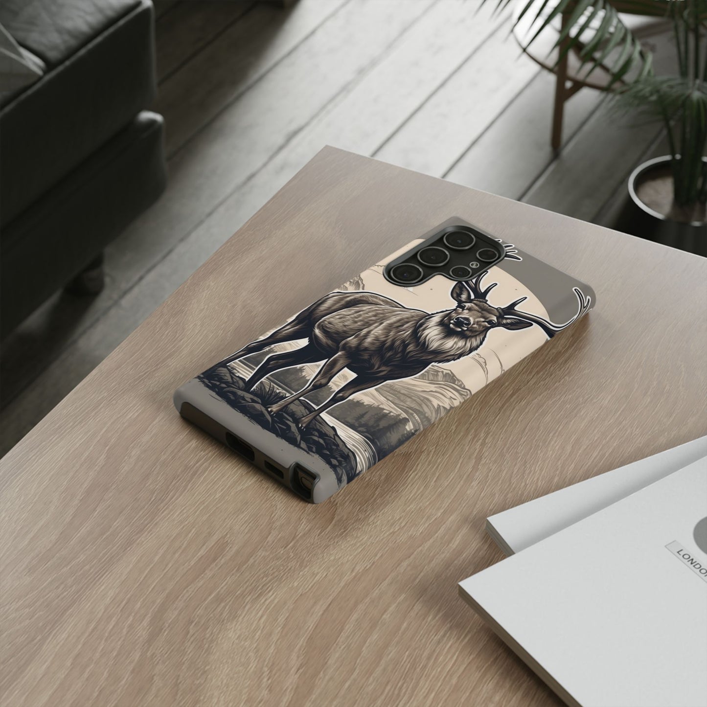 Monochrome Majesty – Regal Stag Samsung Galaxy Phone Case