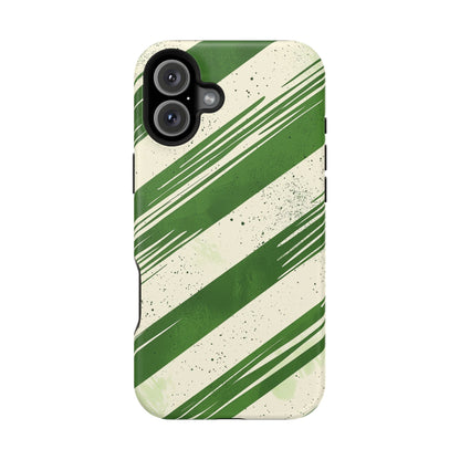 Green Stripes MagSafe iPhone Case – Bold Diagonal Brushstroke Design