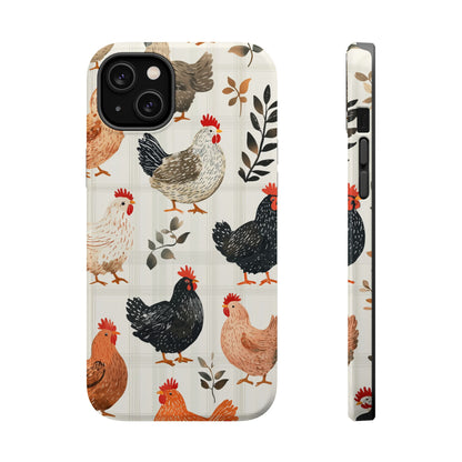 MagSafe iPhone Case: Vintage Chicken & Leaves – Farmhouse Style Case