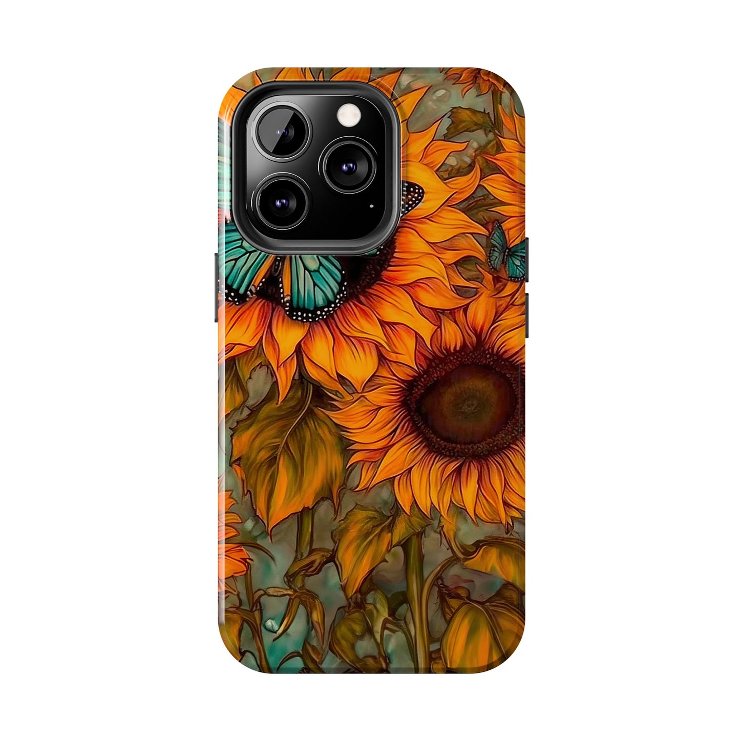 Vintage Blue Butterfly & Sunflower Art – iPhone Case