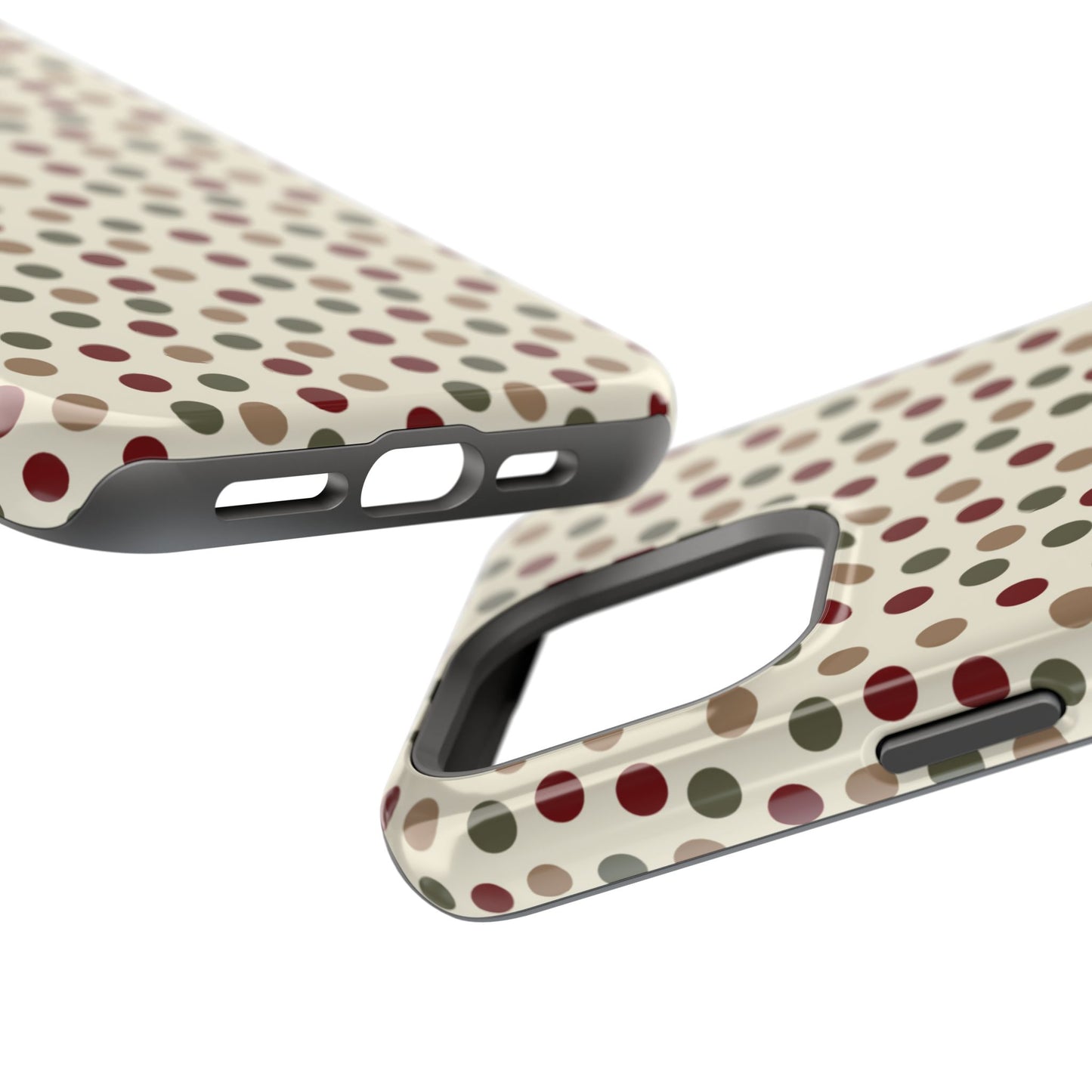 Festive Red & Green Polka Dots on Cream – MagSafe iPhone Case