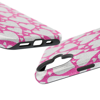 Pink and Silver Glitter Heart Pattern MagSafe Case