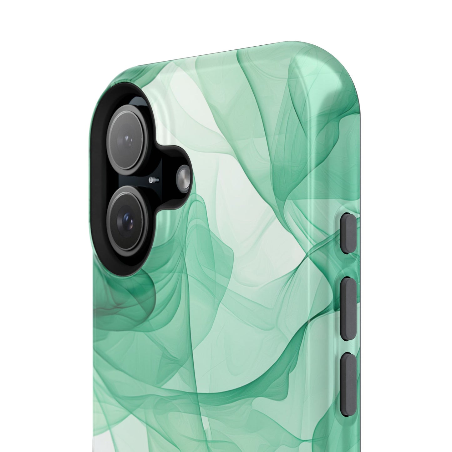 Translucent Flowing Green Fabric MagSafe iPhone Case – Elegant Fluid Design