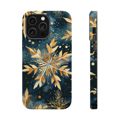 Gold Floral Snowflakes on Midnight Blue - MagSafe iPhone Series Case