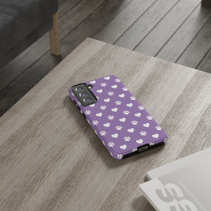 Lavender Paw Prints & Hearts Design - Adorable Pet Lover Samsung Galaxy Case