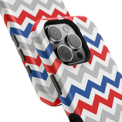 Patriotic Red, White & Blue Chevron – MagSafe Compatible iPhone Case