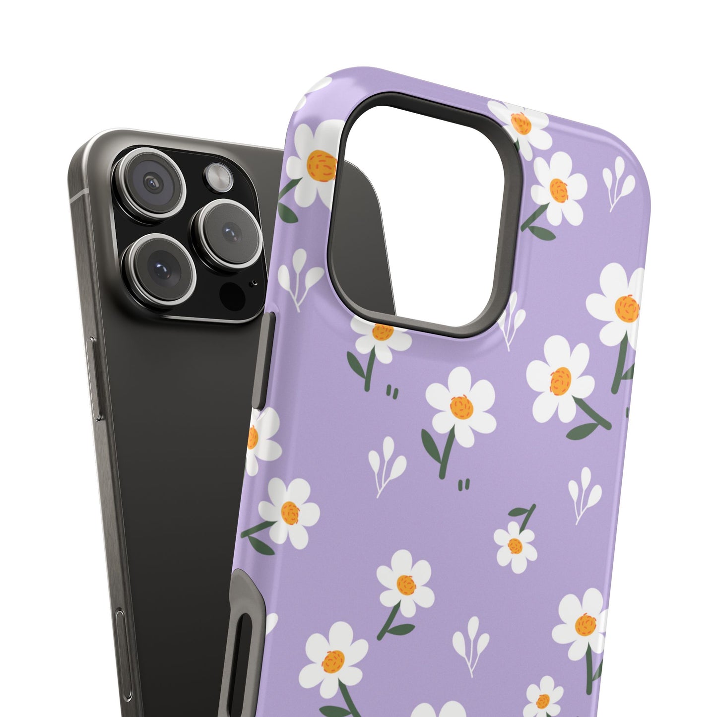 Purple Daisy Garden MagSafe  iPhone Case – Soft Lavender Background, Shockproof Protection with Slim Fit