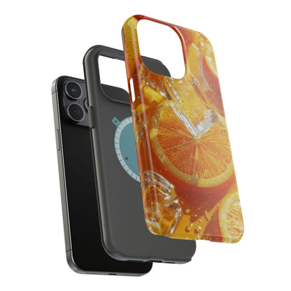 Citrus Orange Splash MagSafe iPhone Case – Dual-Layer Tough Protection, Vibrant Summer Design