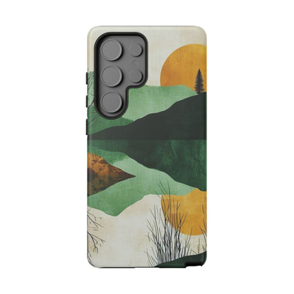 Retro Mountain Sunrise Samsung Galaxy Case – Minimalist Landscape Design, Dual-Layer Protection