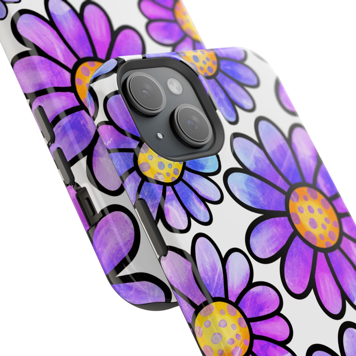 Purple Daisy Delight MagSafe iPhone Case – Slim Profile, Glossy Finish