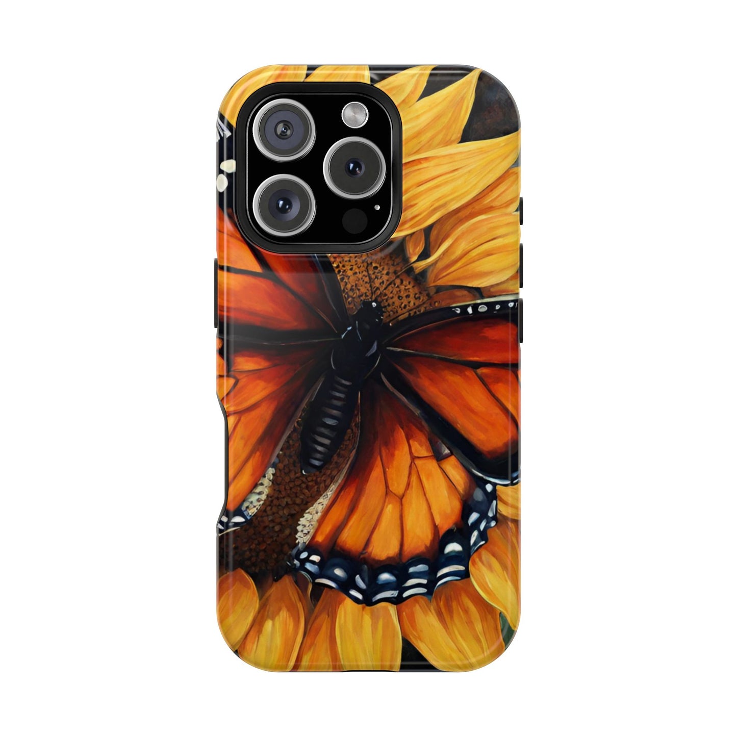 Monarch Butterfly & Sunflower Art – MagSafe iPhone Case