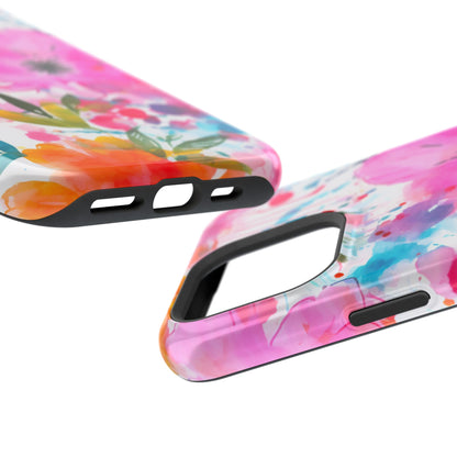 Color Splash Pink & Orange Watercolor Floral - MagSafe iPhone Case