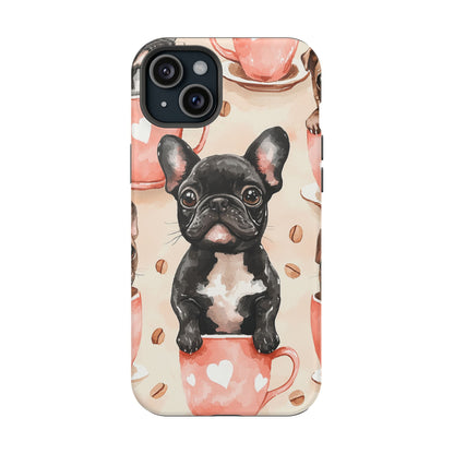 French Bulldogs in Coffee Cup MagSafe iPhone Case – Cute Dog Art, Shockproof & Slim Design