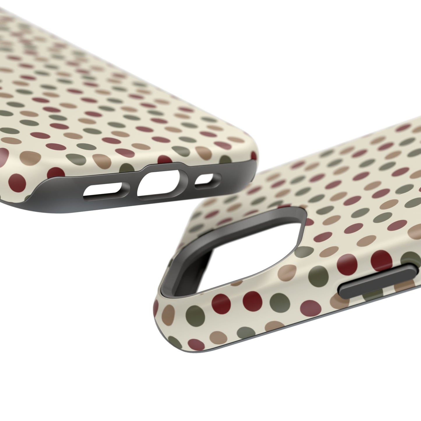 Festive Red & Green Polka Dots on Cream – MagSafe iPhone Case