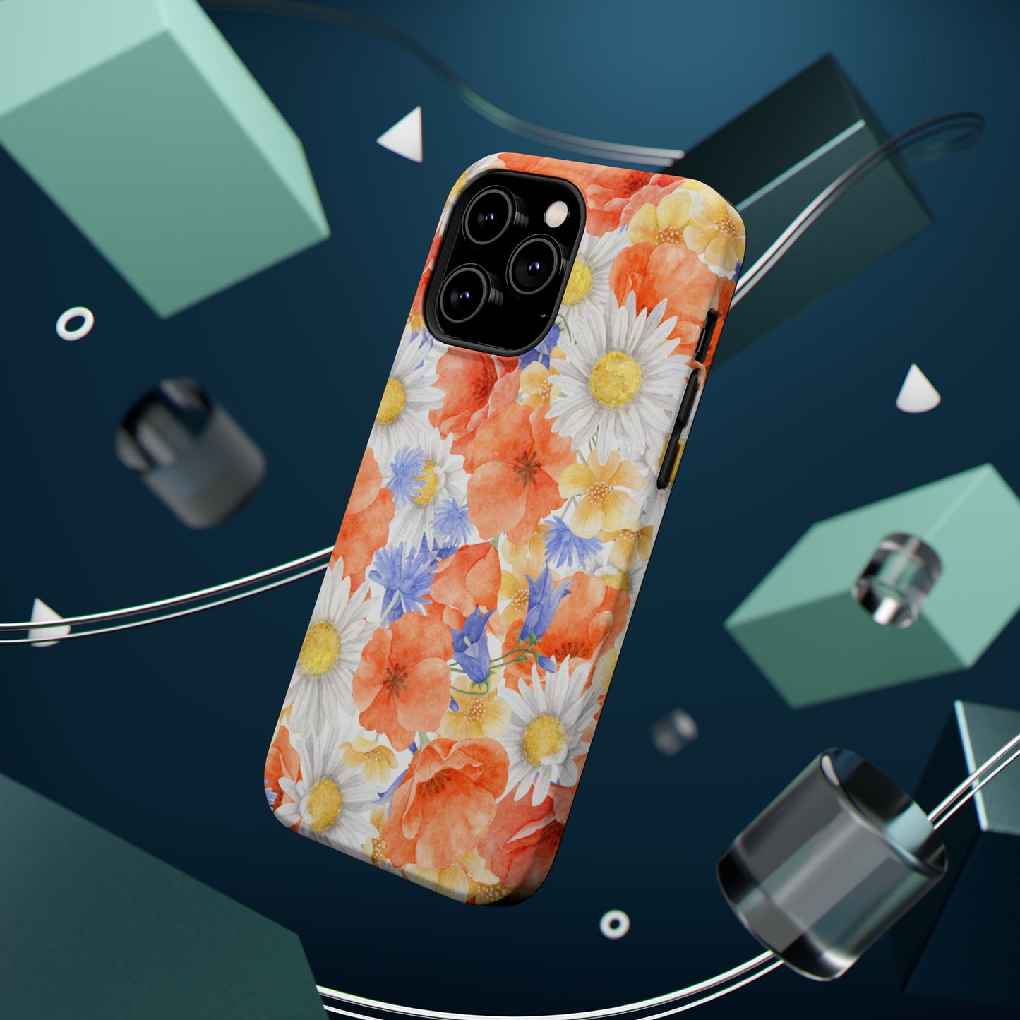 Watercolor Wildflower Pattern MagSafe iPhone Case – Durable Matte Finish with Daisy, Poppy & Cornflower Design