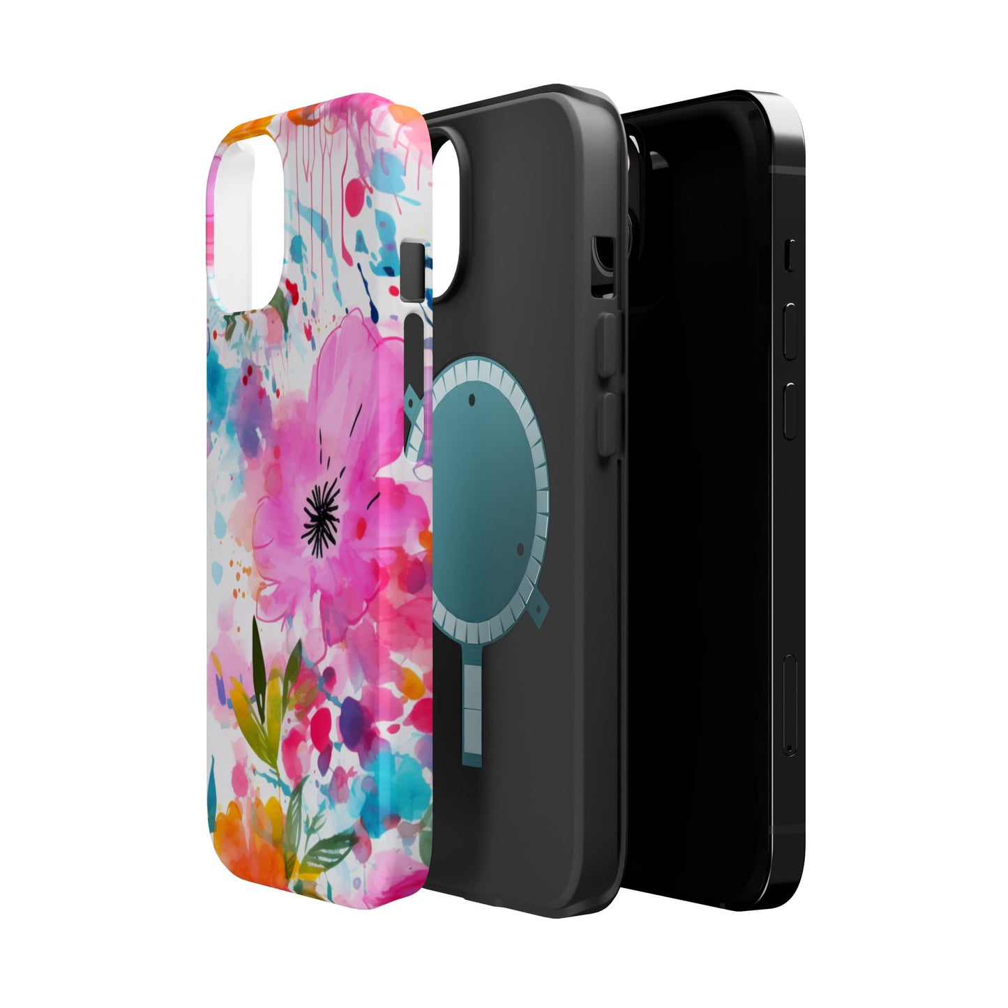 Color Splash Pink & Orange Watercolor Floral - MagSafe iPhone Case