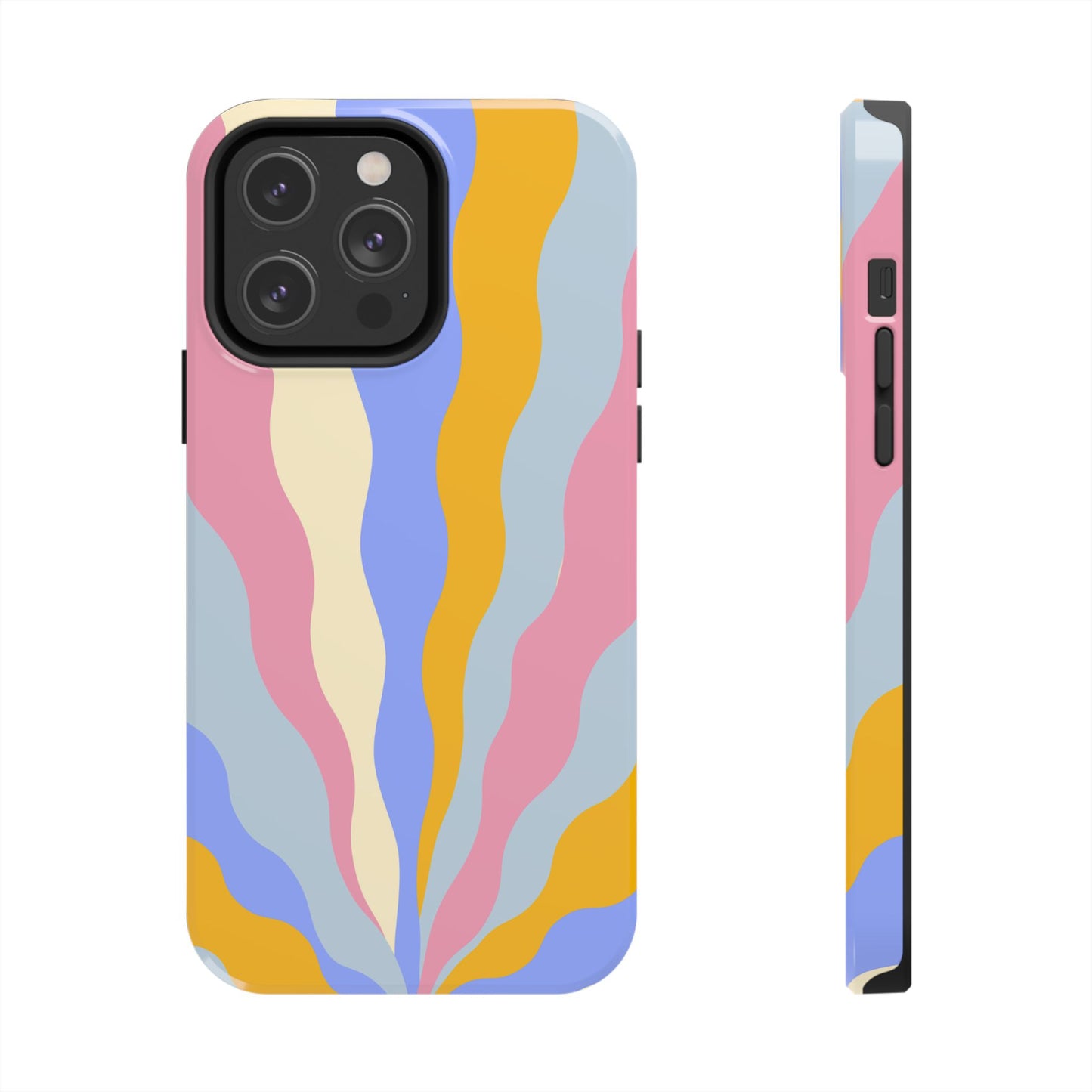 Pastel Radiance iPhone Case – 70s-Inspired Dual-Layer Design with Wavy Sunburst Pattern