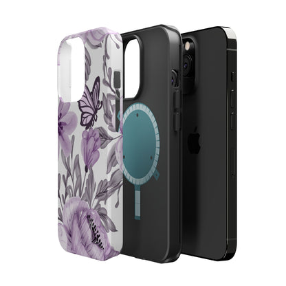 Lavender Bloom Butterfly MagSafe iPhone Case – Delicate Floral Design with Watercolor Details