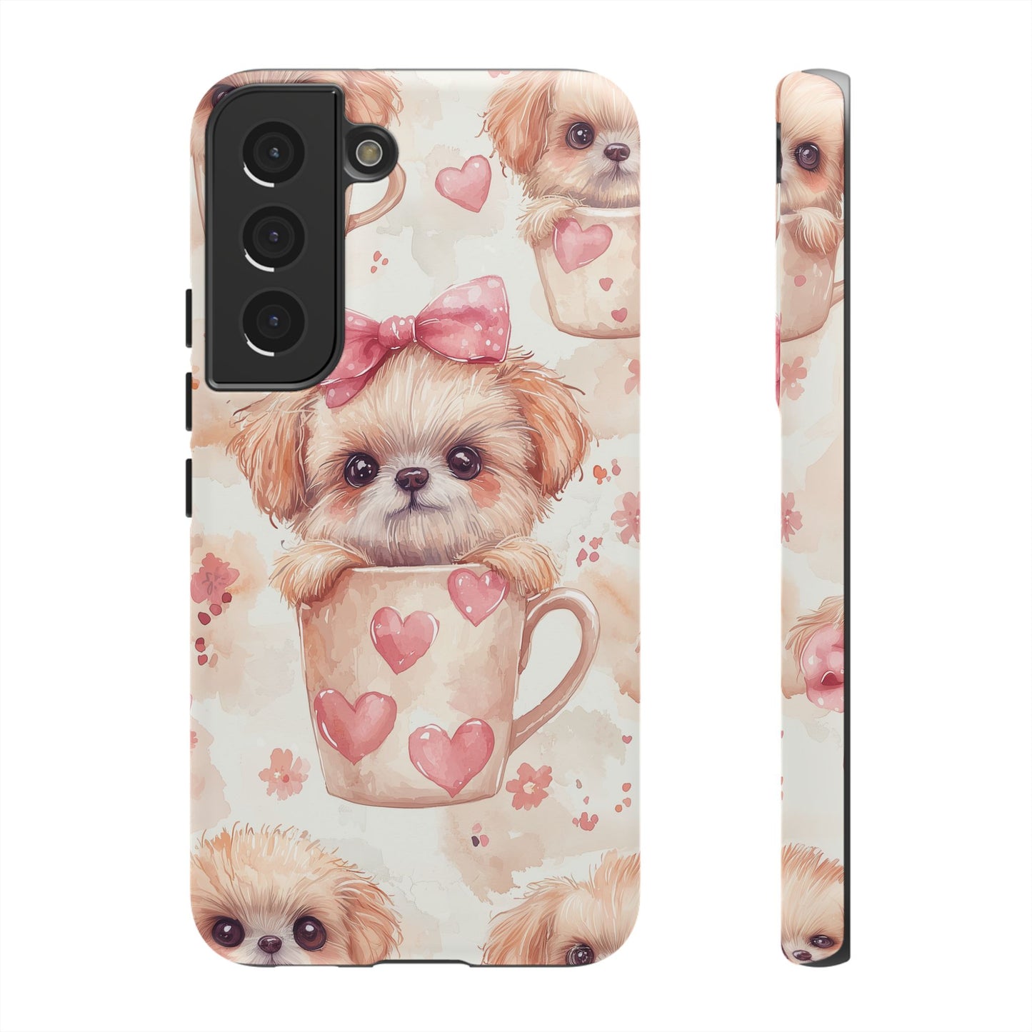 Adorable Puppy in Teacup Samsung Galaxy Case – Tough, Dual-Layer Protection with Cute Pink Bow Design