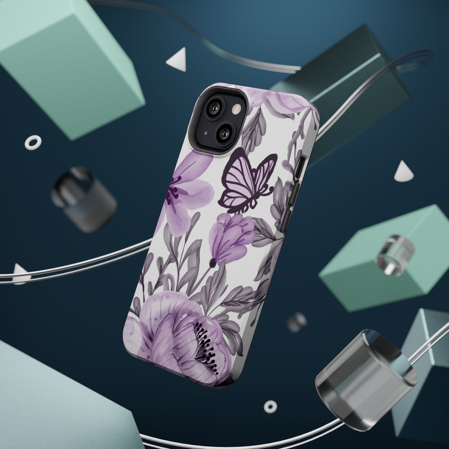 Lavender Bloom Butterfly MagSafe iPhone Case – Delicate Floral Design with Watercolor Details