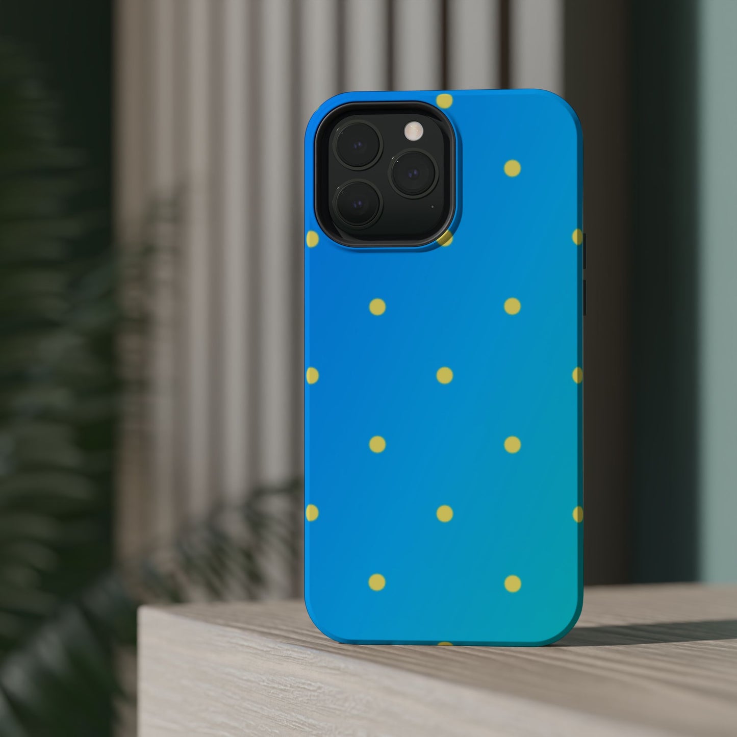 Blue Ocean Gradient Polka Dots MagSafe iPhone Case – Shockproof, Smooth Matte Finish, Dual-Layer Design