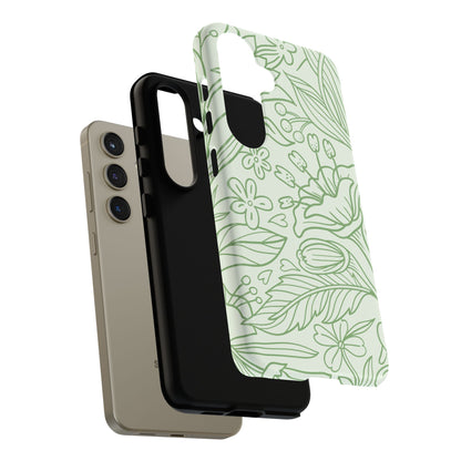 Sage Green Floral Line Art Tough Samsung Galaxy Case – Minimalist Botanical Design with Dual-Layer Protection