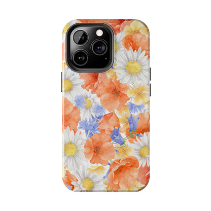 Watercolor Wildflower Pattern iPhone Case – Durable Matte Finish with Daisy, Poppy & Cornflower Design