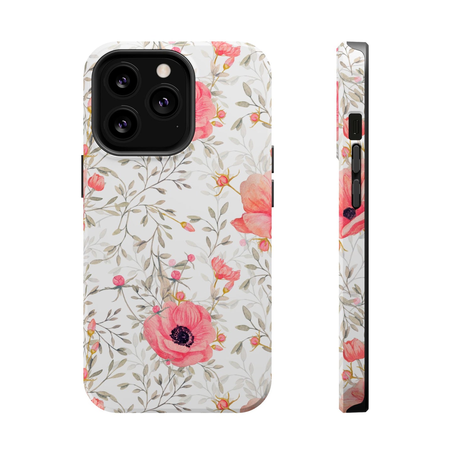 Pink Floral Watercolor MagSafe iPhone Case – Elegant Blossom Design with Magnetic Compatibility