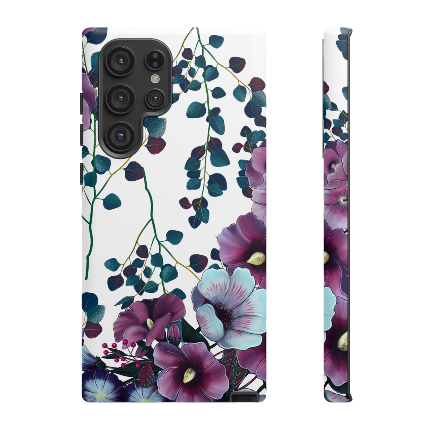 Moody Purple & Teal Floral Samsung Galaxy Series Case – Elegant Botanical Design