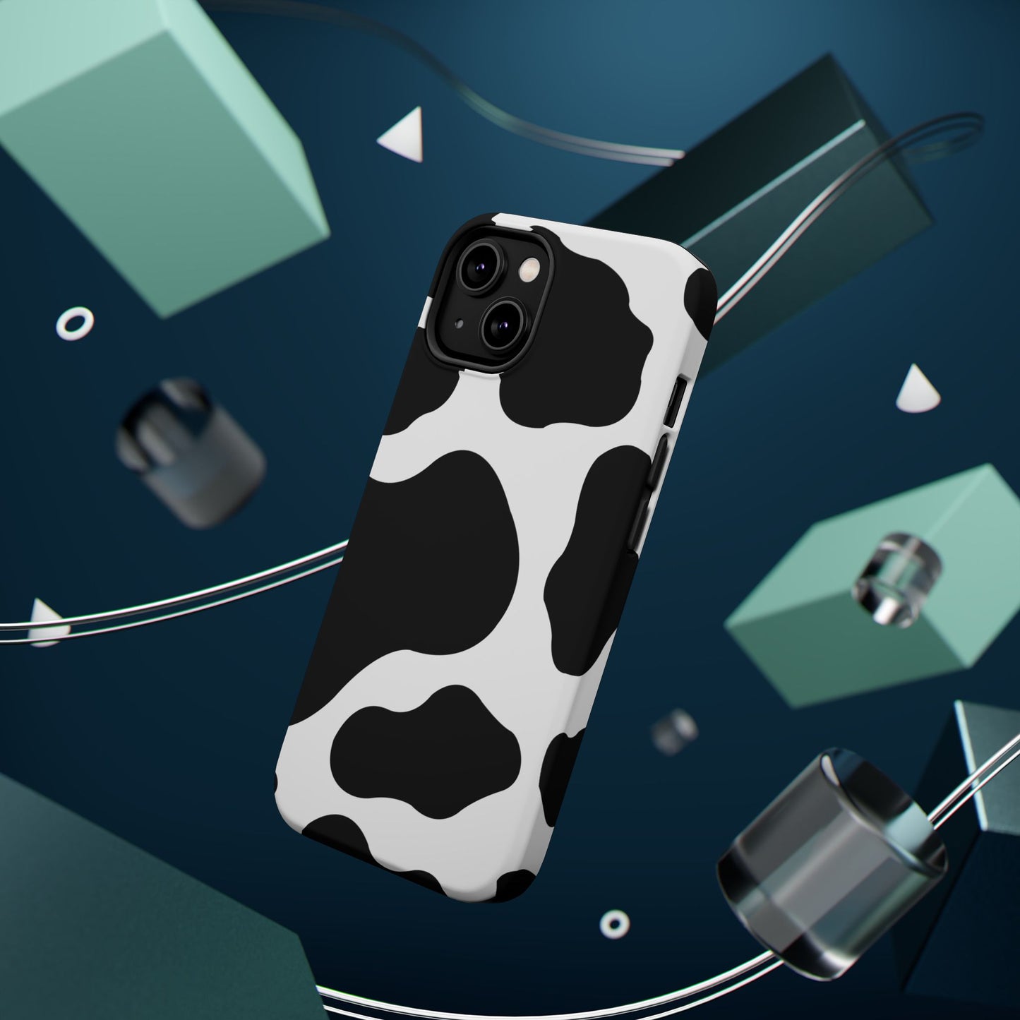 Chic Cow Print Tough Magsafe iPhone Case – Trendy Monochrome Animal Pattern with Dual-Layer Protection