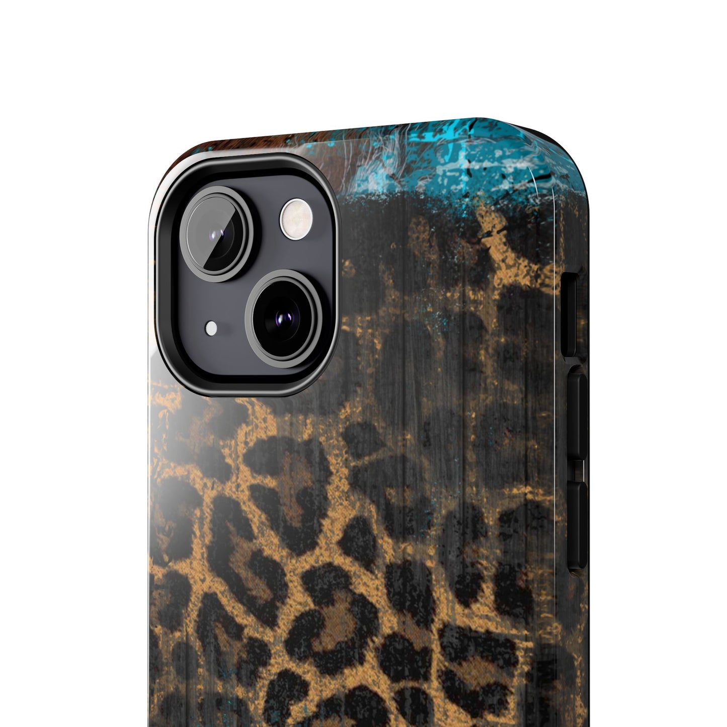 Boho Leopard and Turquoise Tough iPhone Case – Rustic Western Design with Dual-Layer Protection