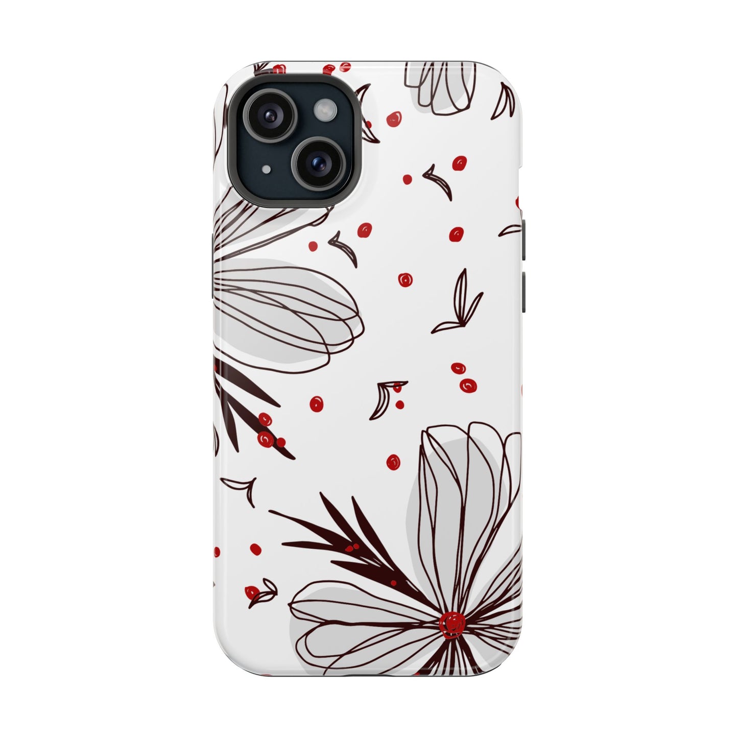 Minimalist Line Art Floral Tough MagSafe iPhone Case – Bold Red and Black Design, Shockproof Protection