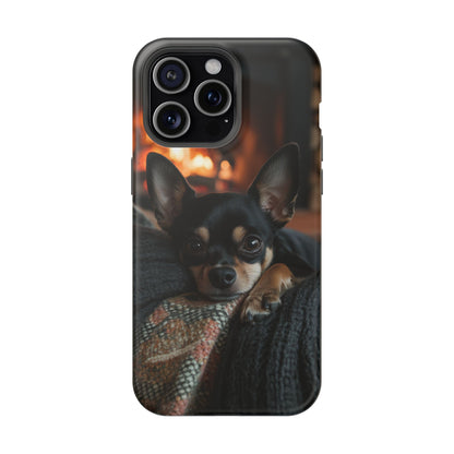 Cozy Chihuahua Fireplace MagSafe iPhone Case – Elegant and Functional Design