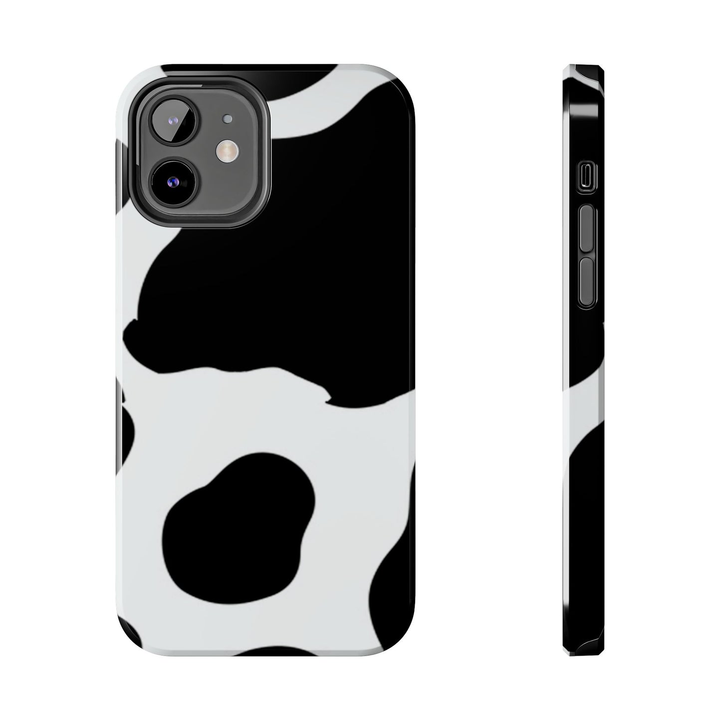 Bold Black and White Cow Print Tough iPhone Case – Modern Animal Pattern with Dual-Layer Protection