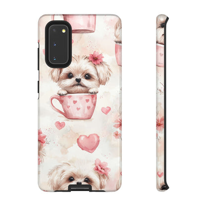 Floral Puppy in Teacup Samsung Galaxy Case – Cute Pink Flower Design, Tough Dual - Layer Protection - BOGO Cases