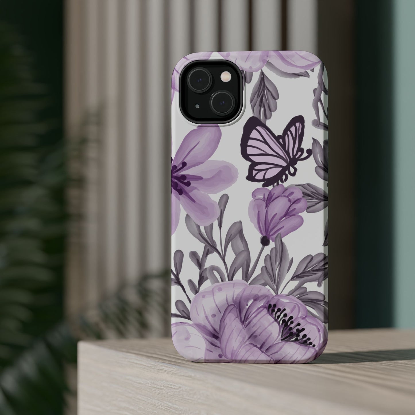 Lavender Bloom Butterfly MagSafe iPhone Case – Delicate Floral Design with Watercolor Details