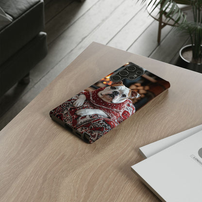 Cozy Bulldog in Sweater Samsung Galaxy Case – Festive Fireplace Protective Cove