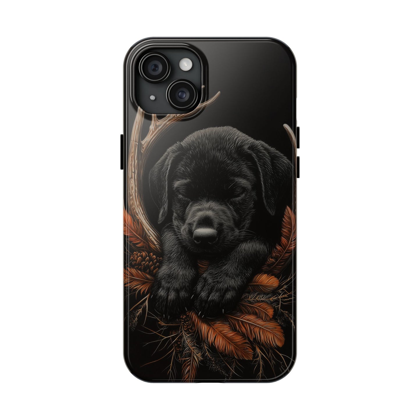 Charming Black Labrador Puppy on Feathers iPhone Case