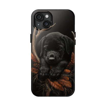 Charming Black Labrador Puppy on Feathers iPhone Case