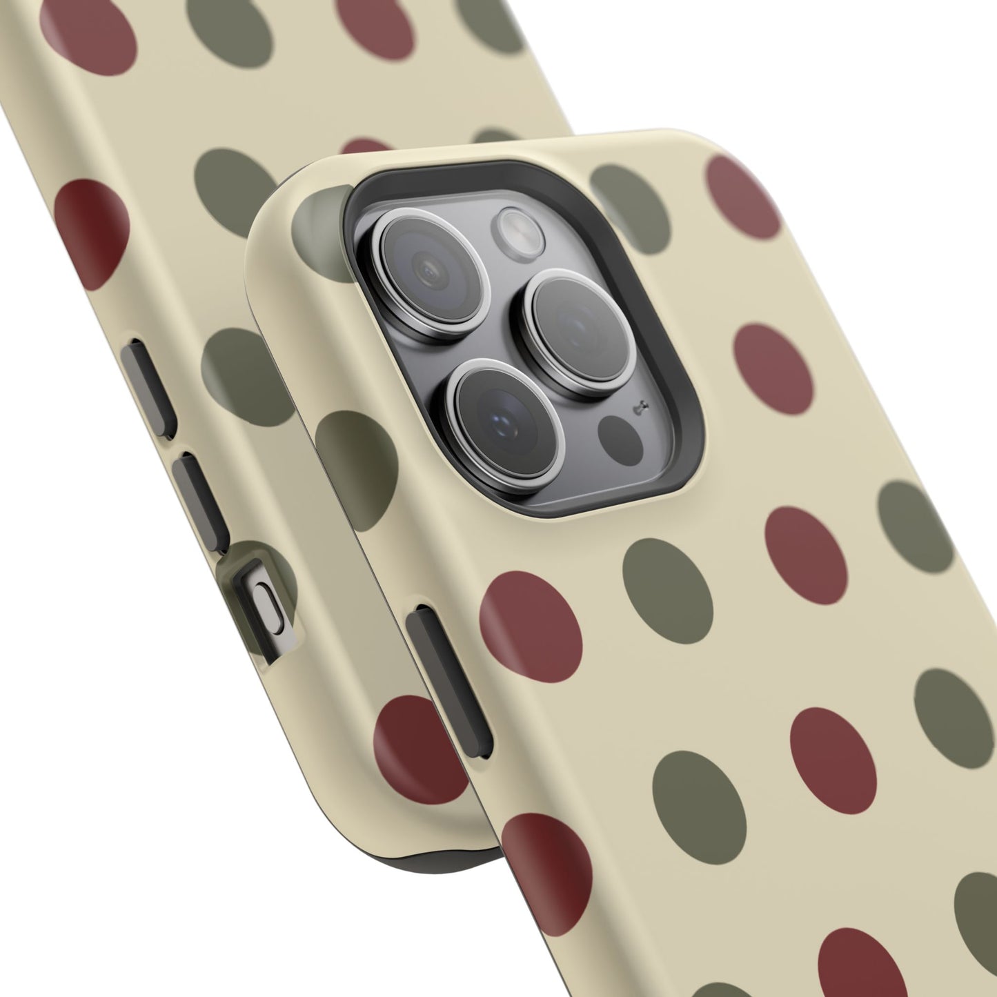 Red & Green Polka Dots on Cream – MagSafe iPhone Case