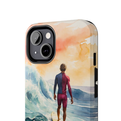 Surfer’s Sunset Wave iPhone Case – Vibrant Watercolor Design