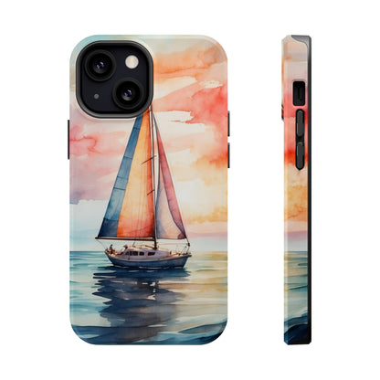 Sailboat Sunset MagSafe iPhone Case – Vibrant Watercolor Design